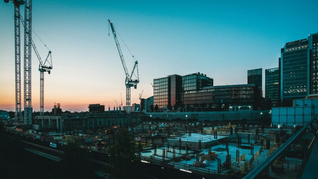 construction site during sunset